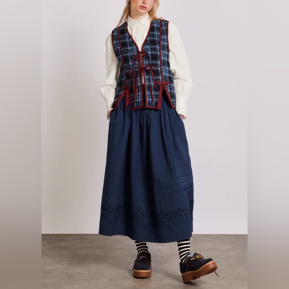 Damson Madder Anthropologie Alva Bow Gilet Vest Quilted Utility Blue Maroon 14 - Picture 8 of 16